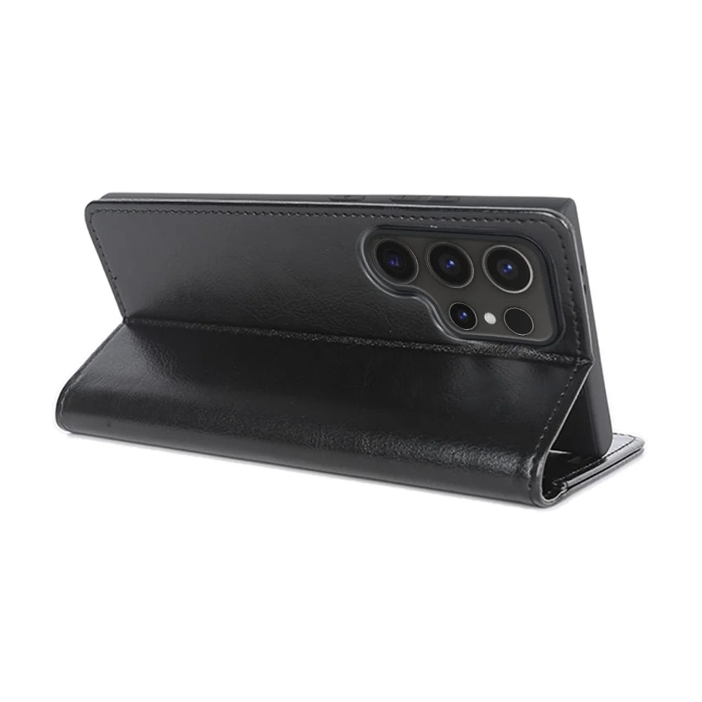 For Samsung Galaxy S24 Ultra Case Crazy Horse Texture Wallet Phone Case PU Leather Flip Cover - Black - 4