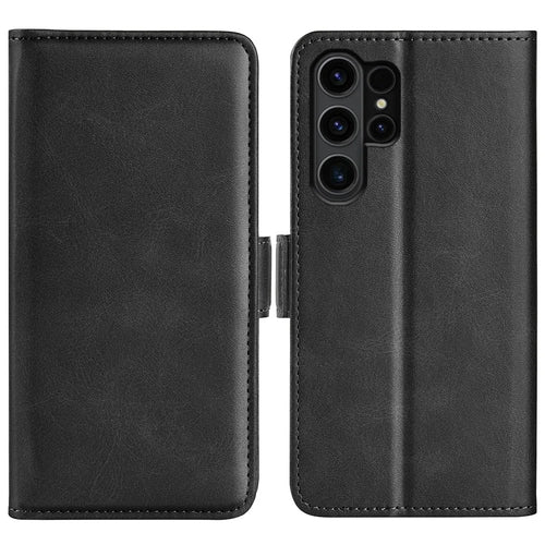 For Samsung Galaxy S24 Ultra Case PU Leather Dual Magnetic Clasp Protective Cover - Black - 1