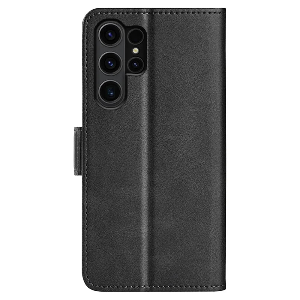 For Samsung Galaxy S24 Ultra Case PU Leather Dual Magnetic Clasp Protective Cover - Black - 7