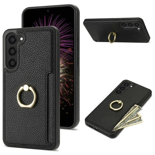 For Samsung Galaxy S24 Cell Phone Case PU Leather + TPU Card Holder Cover with Kickstand - Black - 1