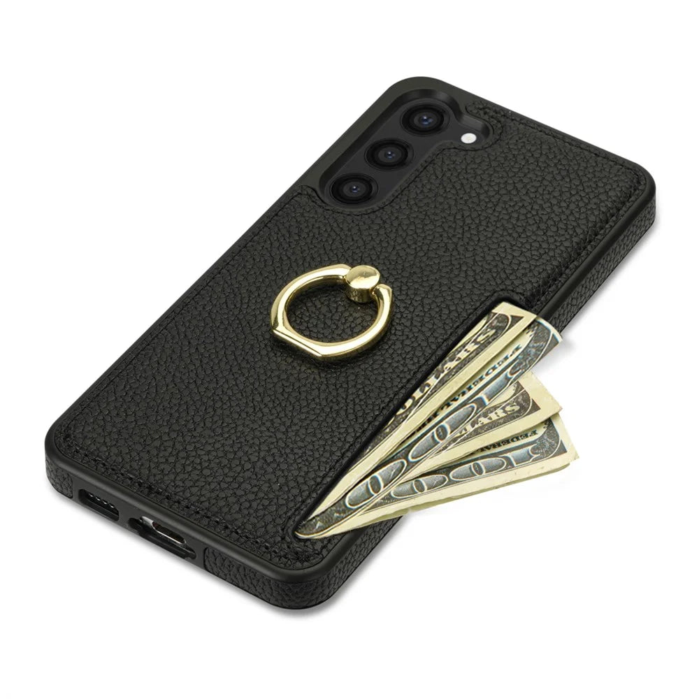 For Samsung Galaxy S24 Cell Phone Case PU Leather + TPU Card Holder Cover with Kickstand - Black - 3
