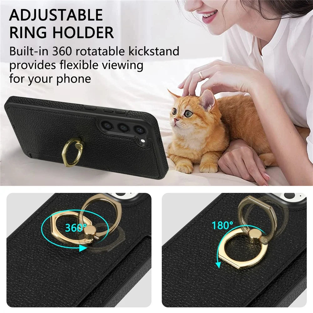 For Samsung Galaxy S24 Cell Phone Case PU Leather + TPU Card Holder Cover with Kickstand - Black - 4
