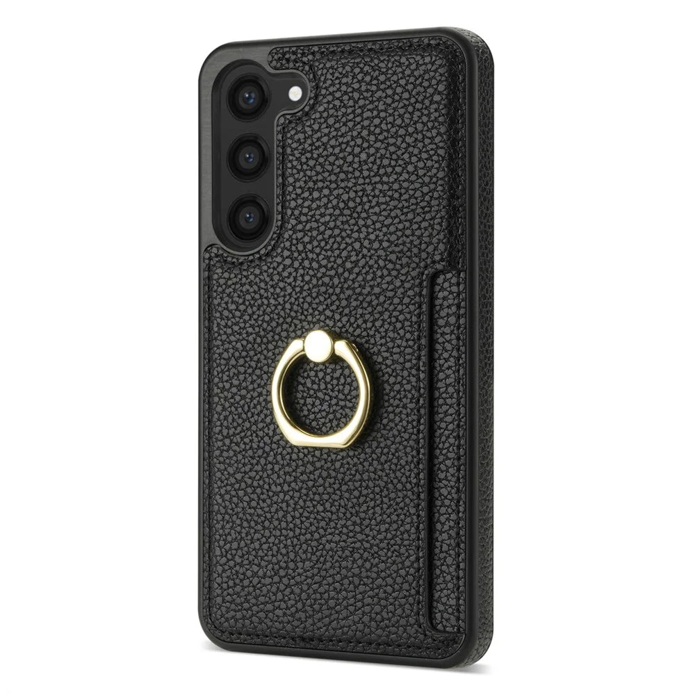 For Samsung Galaxy S24 Cell Phone Case PU Leather + TPU Card Holder Cover with Kickstand - Black - 7