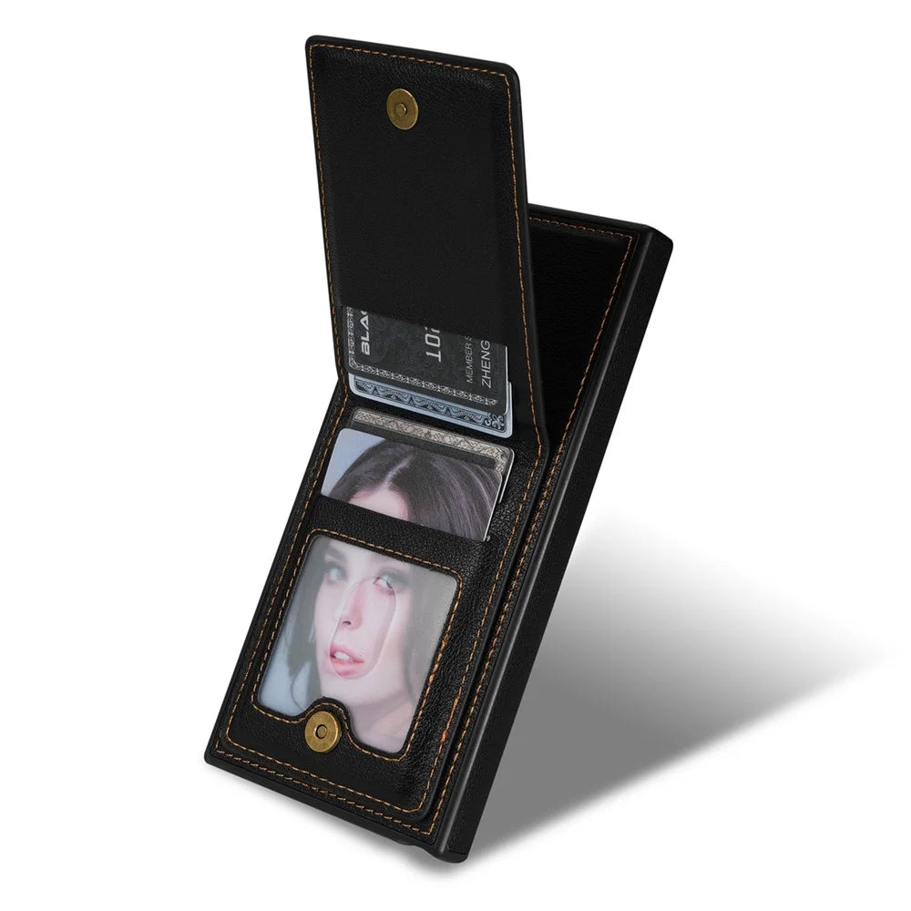 N.BEKUS For Samsung Galaxy S24 Ultra Case Leather+TPU  Vertical Flip Card Holder Cover - Black - 3