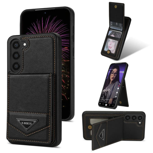 N.BEKUS For Samsung Galaxy S24+ Cell Phone Case Vertical Flip Card Holder Leather+TPU Cover - Black - 1