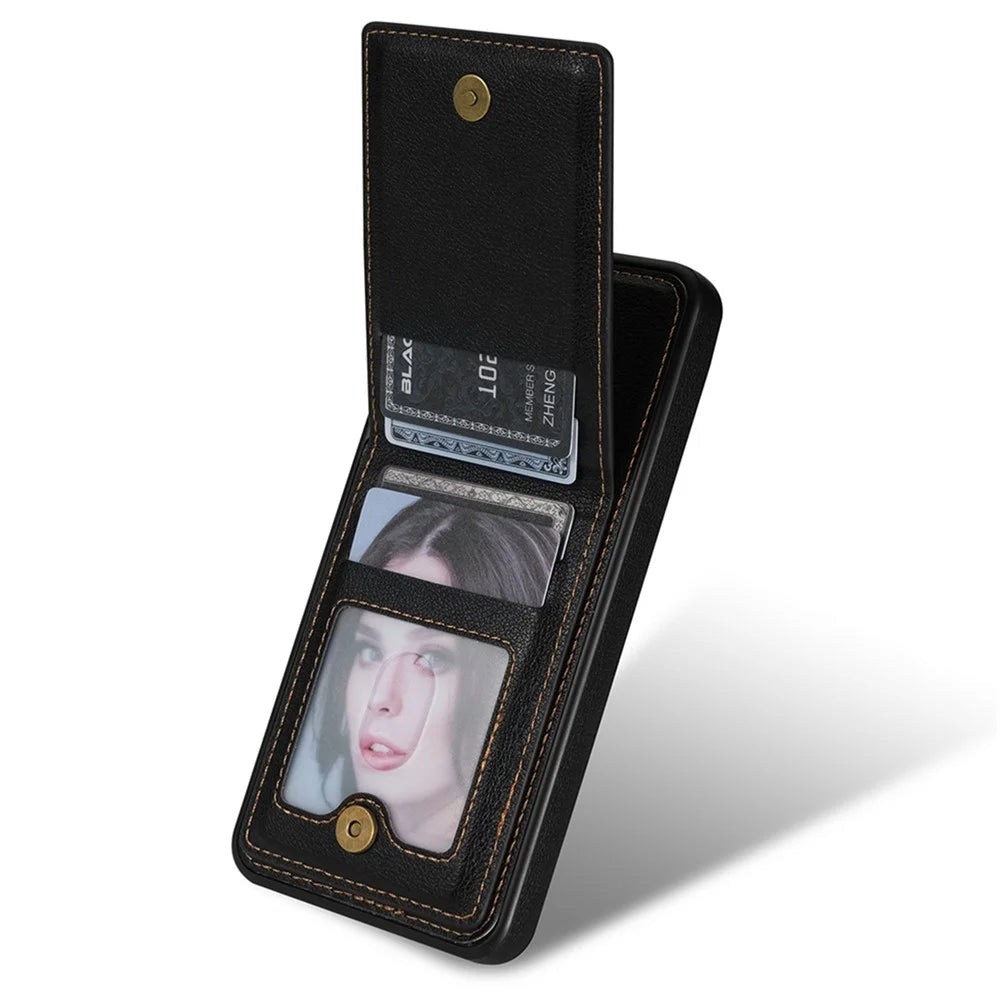 N.BEKUS For Samsung Galaxy S24+ Cell Phone Case Vertical Flip Card Holder Leather+TPU Cover - Black - 3