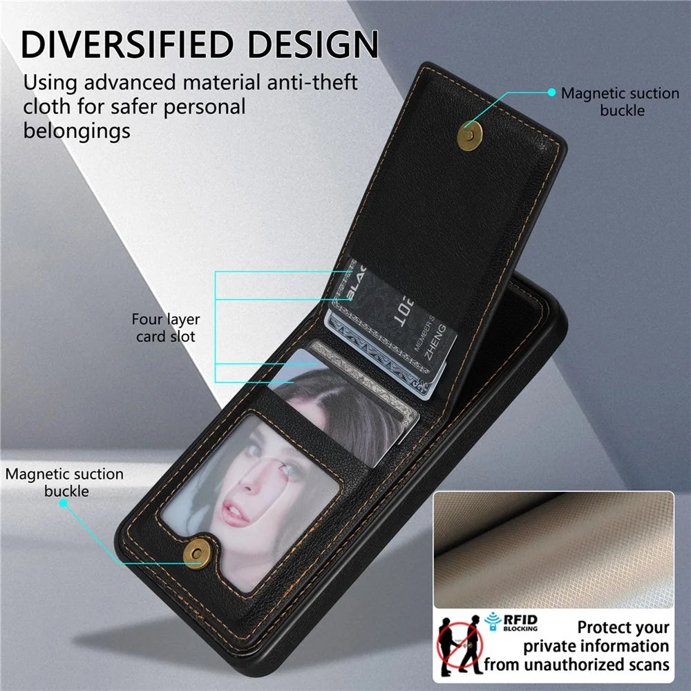 N.BEKUS For Samsung Galaxy S24 Case Leather+TPU Vertical Flip Card Holder Kickstand Phone Cover - Black - 5