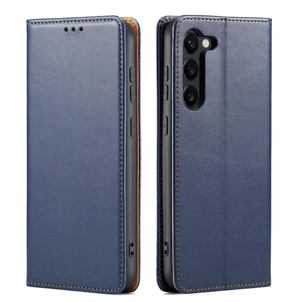 FIERRE SHANN For Samsung Galaxy S24 Case PU Leather Wallet Phone Guard Cover - Blue - 1