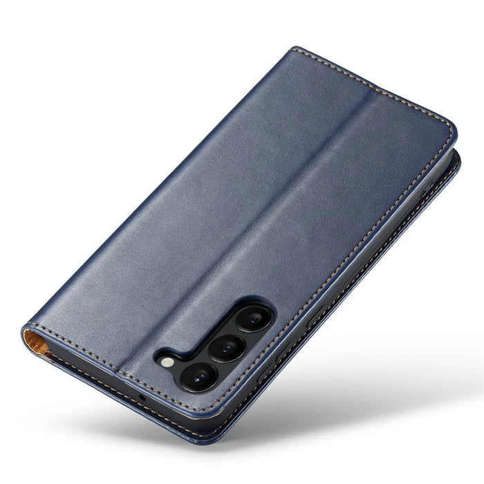 FIERRE SHANN For Samsung Galaxy S24 Case PU Leather Wallet Phone Guard Cover - Blue - 5