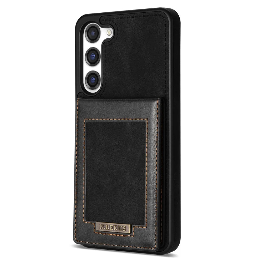 N.BEKUS For Samsung Galaxy S24+ RFID Blocking Design Cover Card Holder Kickstand Phone Case - Black - 6