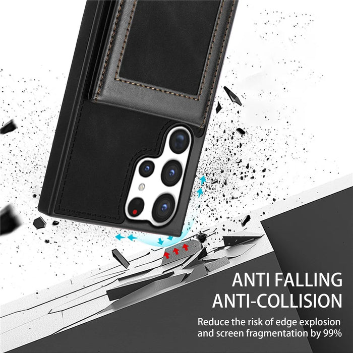 N.BEKUS For Samsung Galaxy S24 Ultra Kickstand Cover RFID Blocking Phone Case - Black - 7