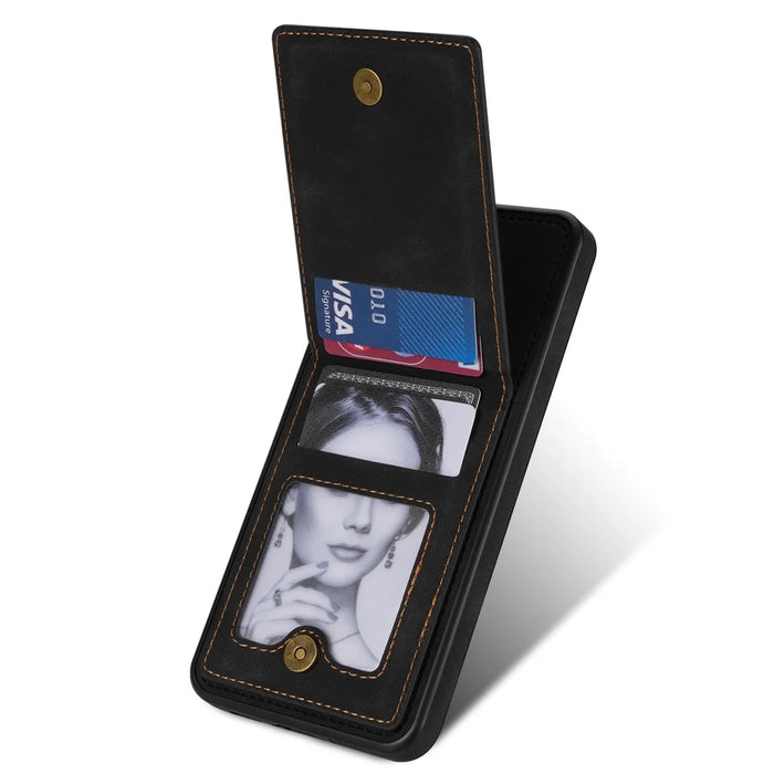 N.BEKUS For Samsung Galaxy S24 Kickstand Card Slots Case RFID Blocking Leather Back Cover - Black - 4