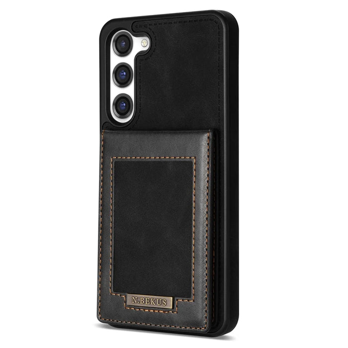 N.BEKUS For Samsung Galaxy S24 Kickstand Card Slots Case RFID Blocking Leather Back Cover - Black - 6