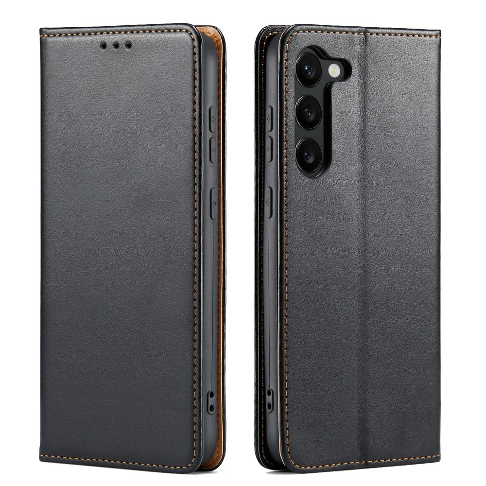 FIERRE SHANN For Samsung Galaxy S24+ Magnetic Case PU Leather+TPU Smart Phone Protector - Black - 1