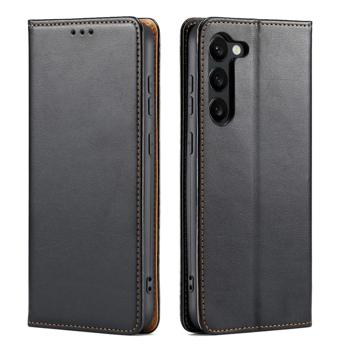 FIERRE SHANN For Samsung Galaxy S24+ Magnetic Case PU Leather+TPU Smart Phone Protector - Black - 1