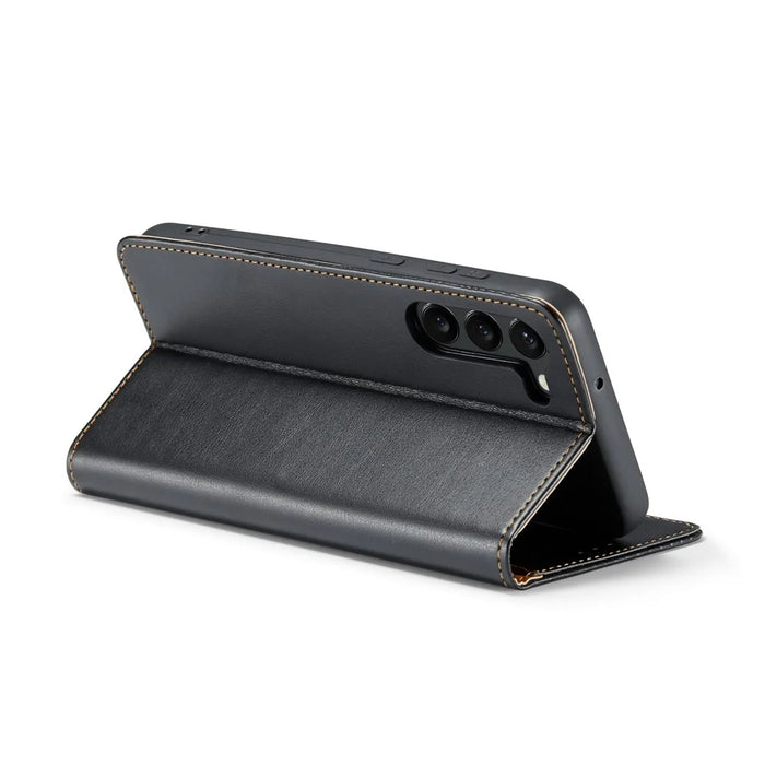 FIERRE SHANN For Samsung Galaxy S24+ Magnetic Case PU Leather+TPU Smart Phone Protector - Black - 4