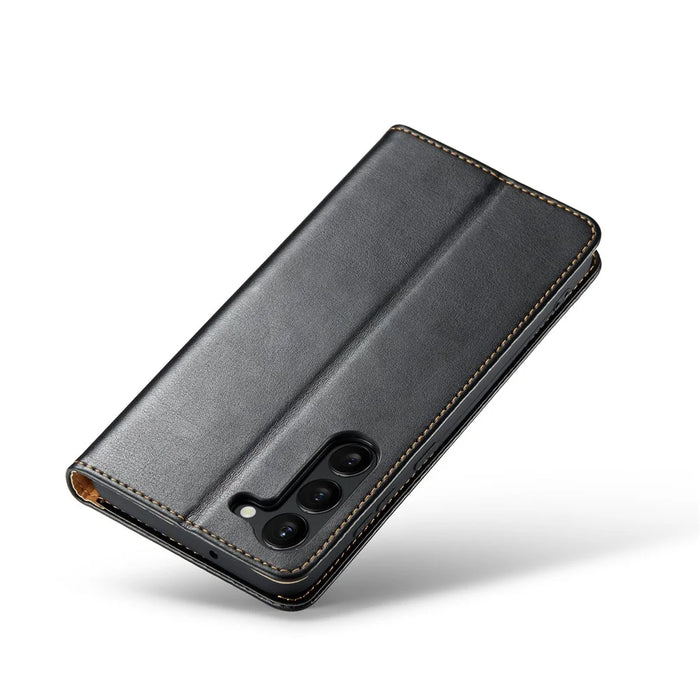 FIERRE SHANN For Samsung Galaxy S24+ Magnetic Case PU Leather+TPU Smart Phone Protector - Black - 5
