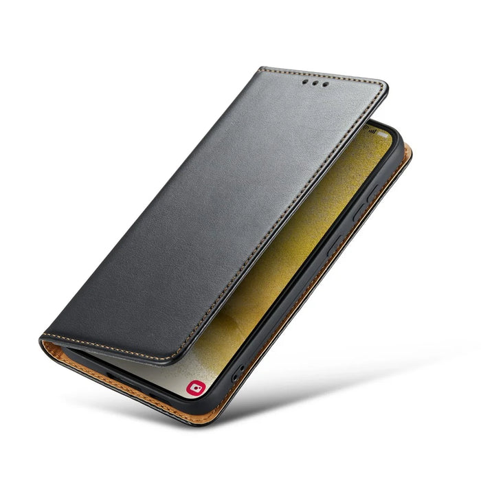 FIERRE SHANN For Samsung Galaxy S24+ Magnetic Case PU Leather+TPU Smart Phone Protector - Black - 6