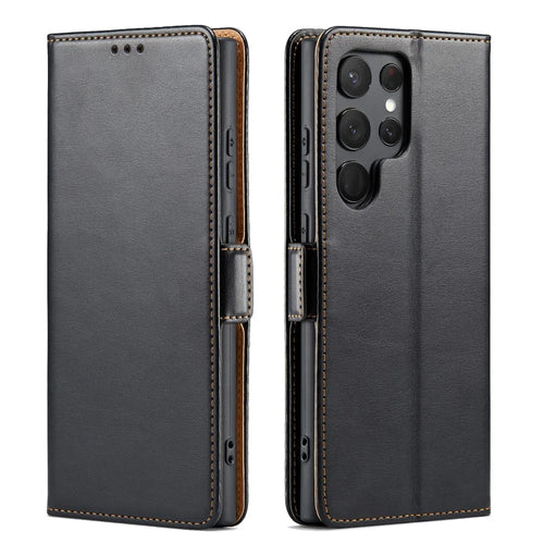FIERRE SHANN For Samsung Galaxy S24 Ultra Case Anti-fall Leather Stand Wallet Protective Cover - Black - 1