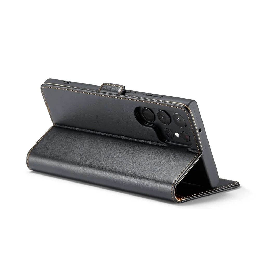 FIERRE SHANN For Samsung Galaxy S24 Ultra Case Anti-fall Leather Stand Wallet Protective Cover - Black - 4