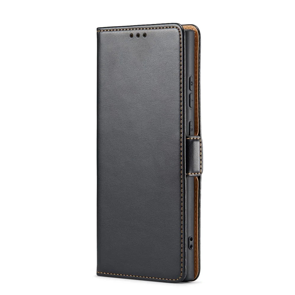 FIERRE SHANN For Samsung Galaxy S24 Ultra Case Anti-fall Leather Stand Wallet Protective Cover - Black - 6
