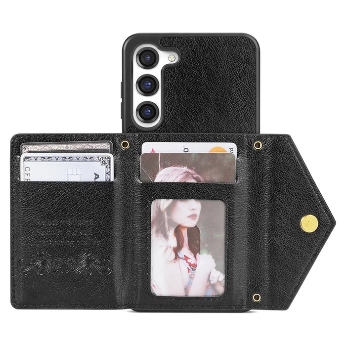N.BEKUS For Samsung Galaxy S24+ Leather Zipper Case Card Holder Phone Cover with Shoulder Strap - Black - 2