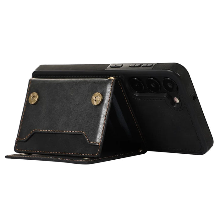 For Samsung Galaxy S24+ Case Wallet RFID Blocking Phone Kickstand Cover - Black - 5