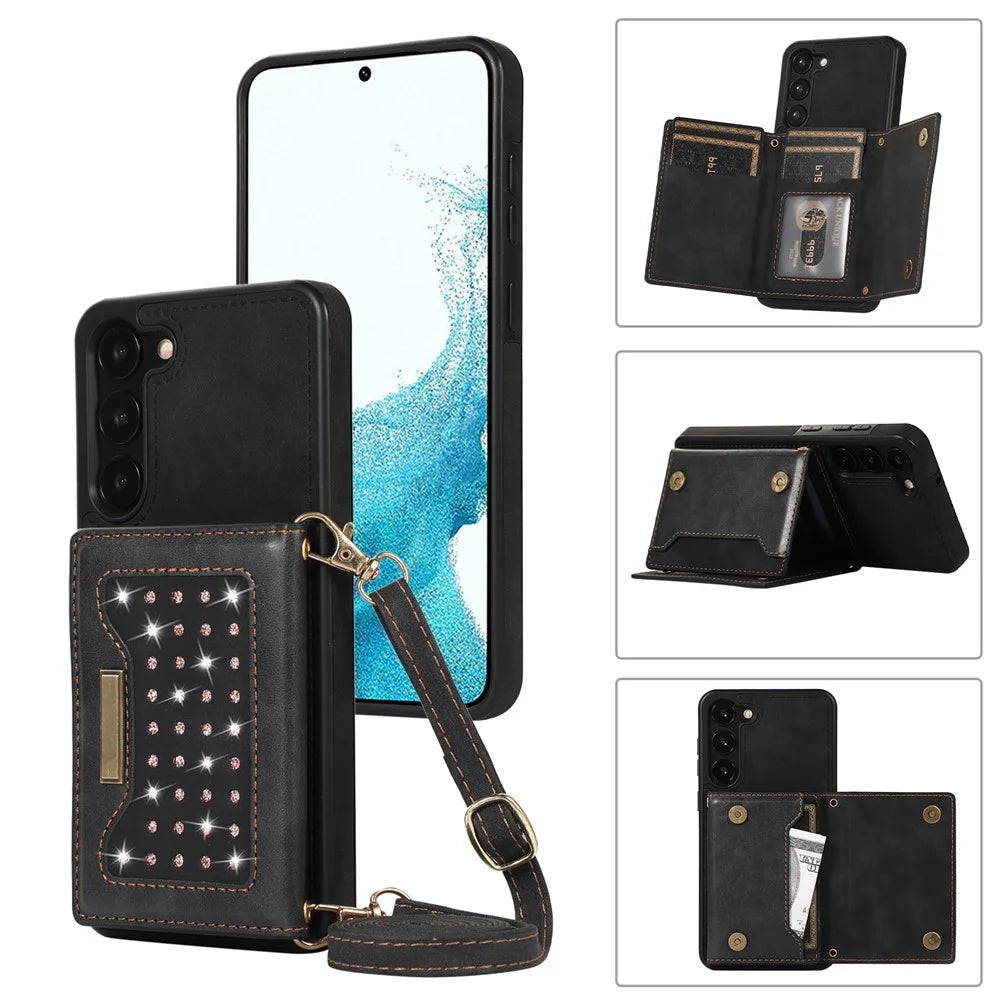 For Samsung Galaxy S24 Kickstand Case RFID Blocking Wallet Phone Cover - Black - 1