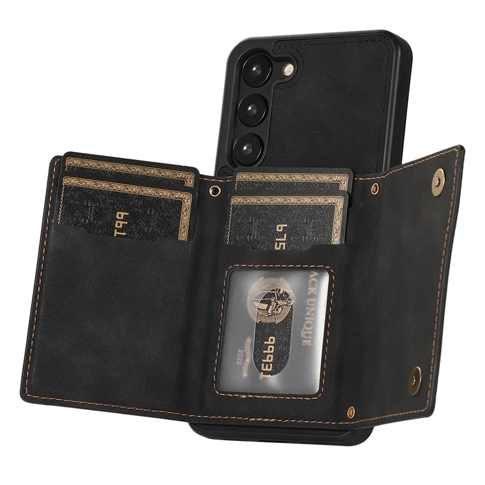 For Samsung Galaxy S24 Kickstand Case RFID Blocking Wallet Phone Cover - Black - 2