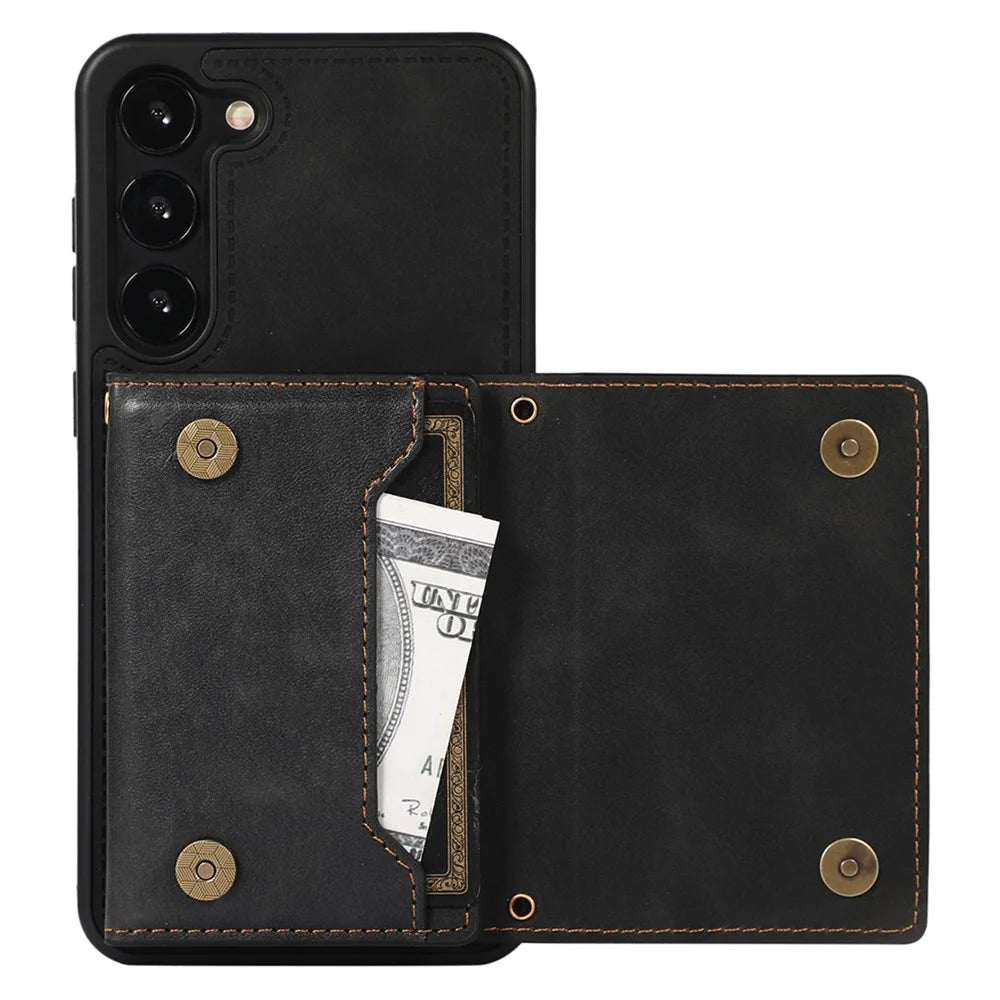 For Samsung Galaxy S24 Kickstand Case RFID Blocking Wallet Phone Cover - Black - 3