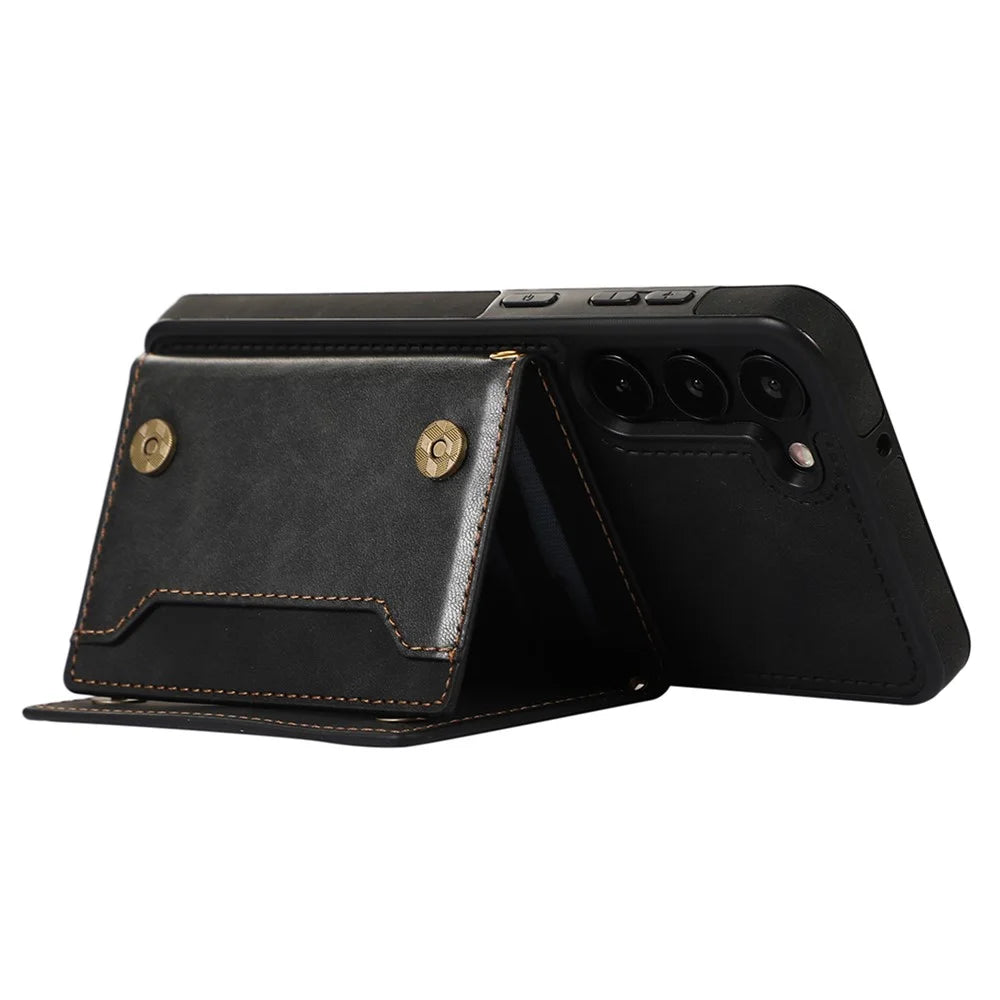 For Samsung Galaxy S24 Kickstand Case RFID Blocking Wallet Phone Cover - Black - 5