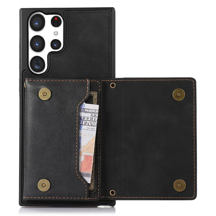 For Samsung Galaxy S24 Ultra Case Rhinestone Phone Cover with Wallet RFID Blocking - Black - 3