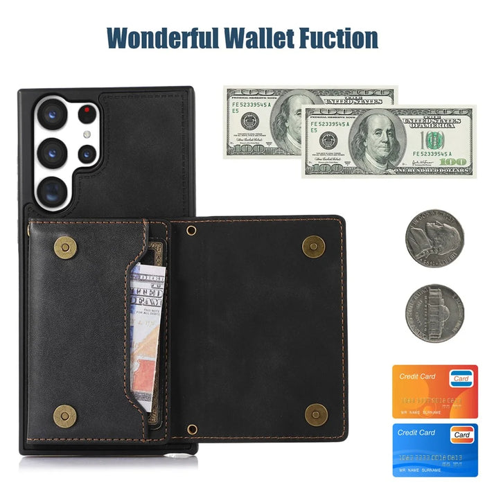 For Samsung Galaxy S24 Ultra Case Rhinestone Phone Cover with Wallet RFID Blocking - Black - 7