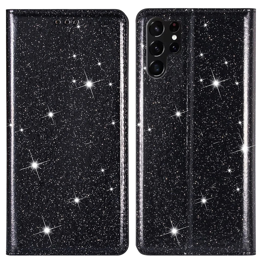 For Samsung Galaxy S24 Ultra Case Card Holder PU Leather Stand Cover - Black - 1