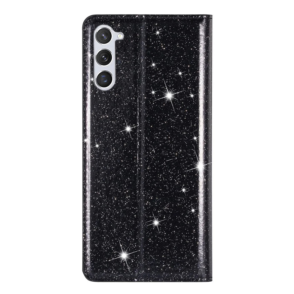 For Samsung Galaxy S24 Leather Case Card Holder Glitter Phone Cover - Black - 7
