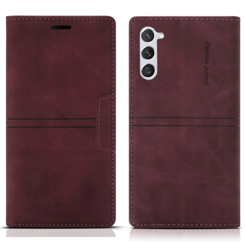 For Samsung Galaxy S24 Leather Case Anti-drop Wallet Phone Cover - Wine Red - 1