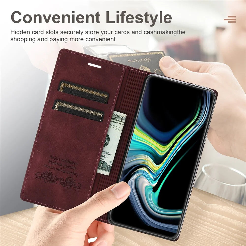 For Samsung Galaxy S24 Leather Case Anti-drop Wallet Phone Cover - Wine Red - 4