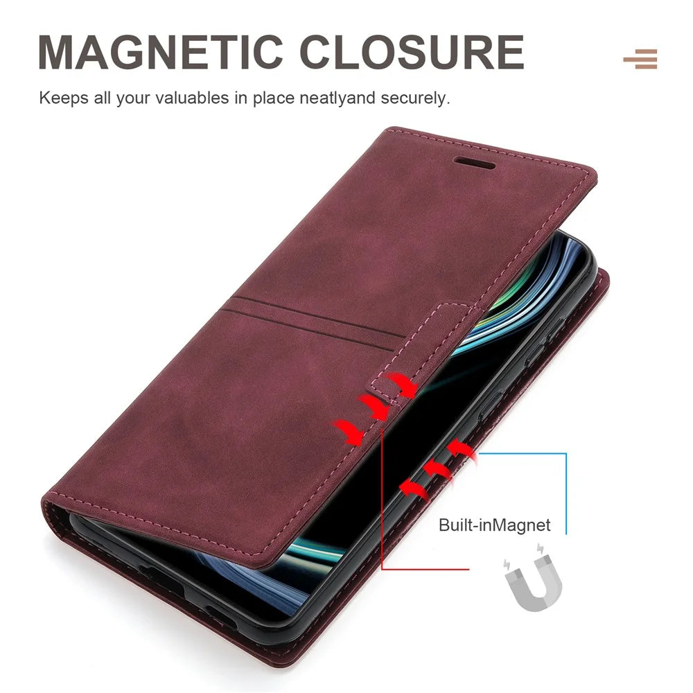 For Samsung Galaxy S24 Leather Case Anti-drop Wallet Phone Cover - Wine Red - 5