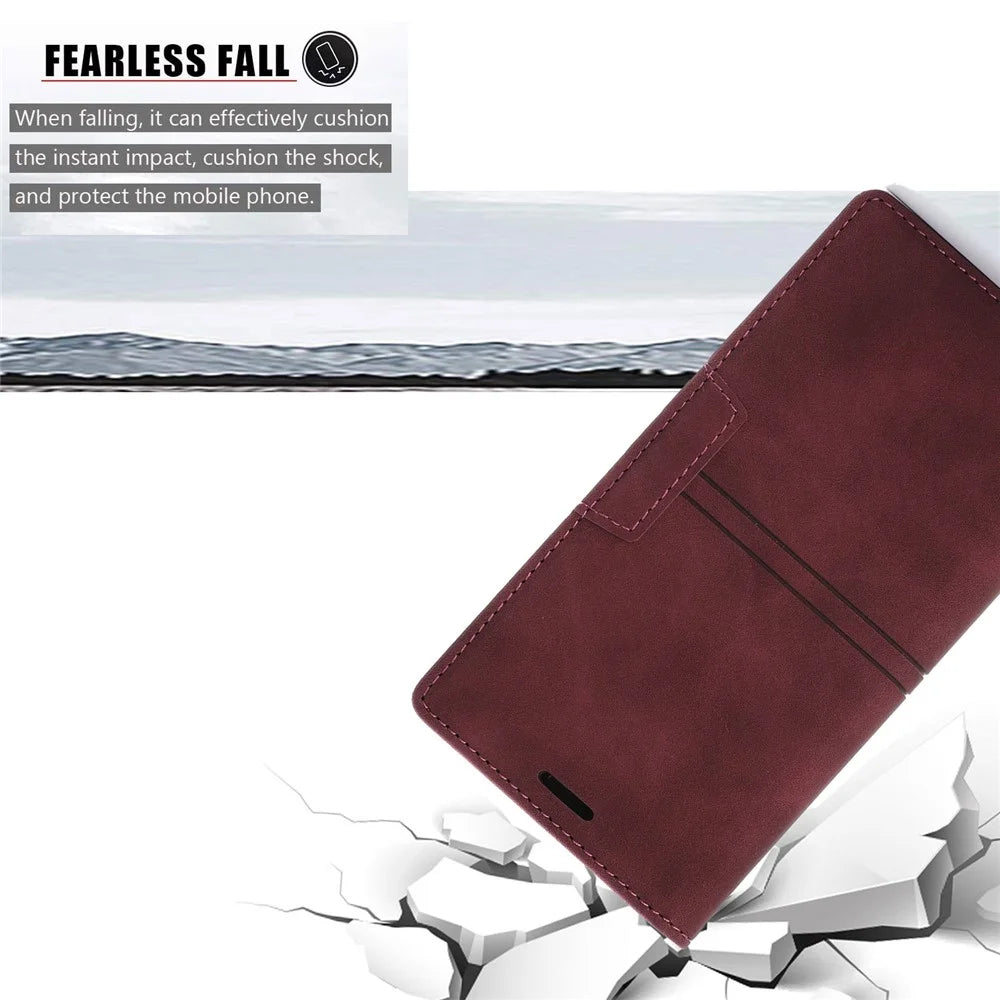 For Samsung Galaxy S24 Leather Case Anti-drop Wallet Phone Cover - Wine Red - 6
