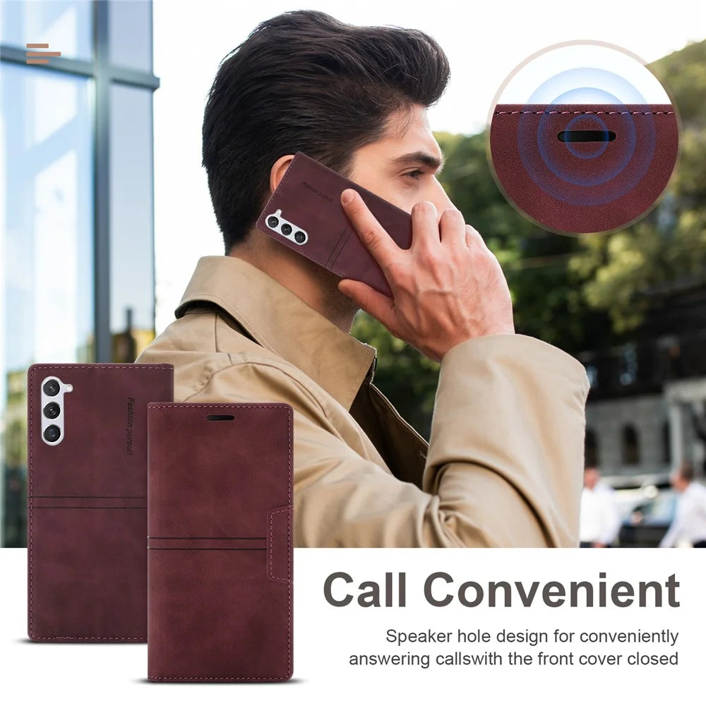 For Samsung Galaxy S24 Leather Case Anti-drop Wallet Phone Cover - Wine Red - 7