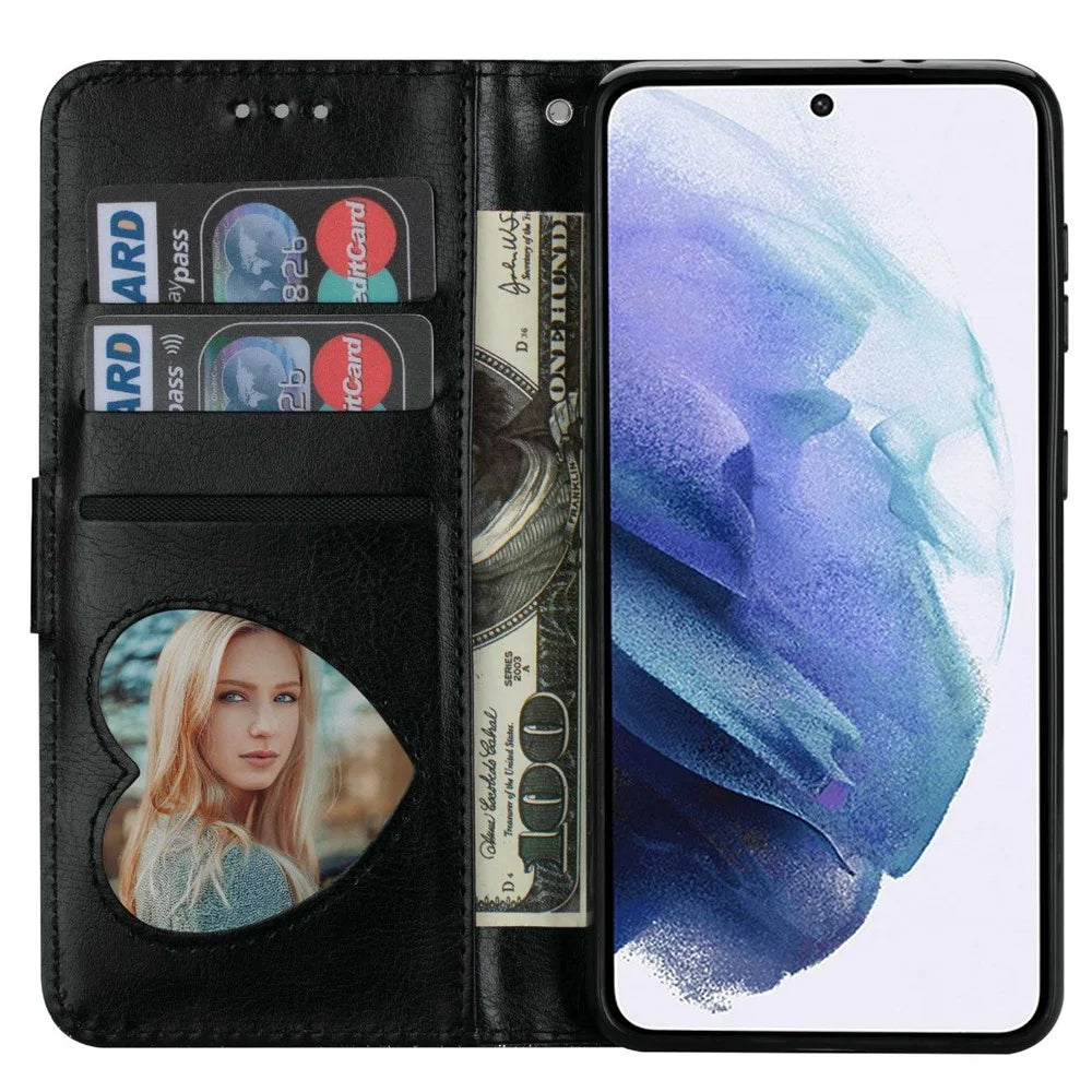For Samsung Galaxy S24 Case Glittery Phone Wallet Cover with Zipper Pocket - Black - 2