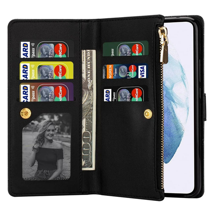 For Samsung Galaxy S24 Ultra Leather Case Zipper Wallet Glittery Phone Cover - Black - 4