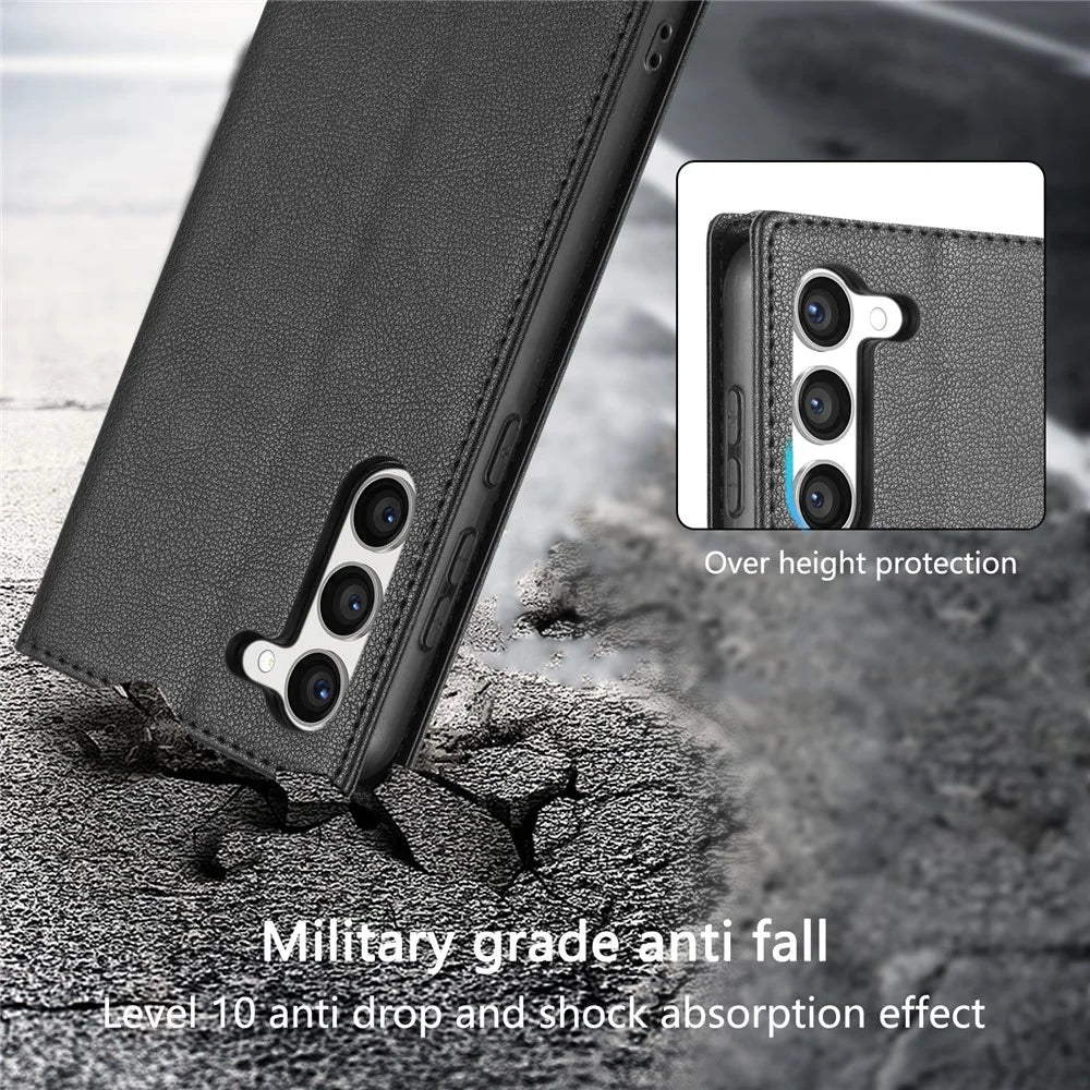 BKS-001 For Samsung Galaxy S24+ Case Anti-drop PU Leather Stand Card Holder Smart Phone Cover - Black - 6