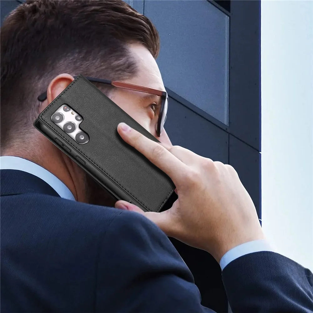 BKS-001 For Samsung Galaxy S24 Ultra Case PU Leather Stand Wallet Phone Protector - Black - 6