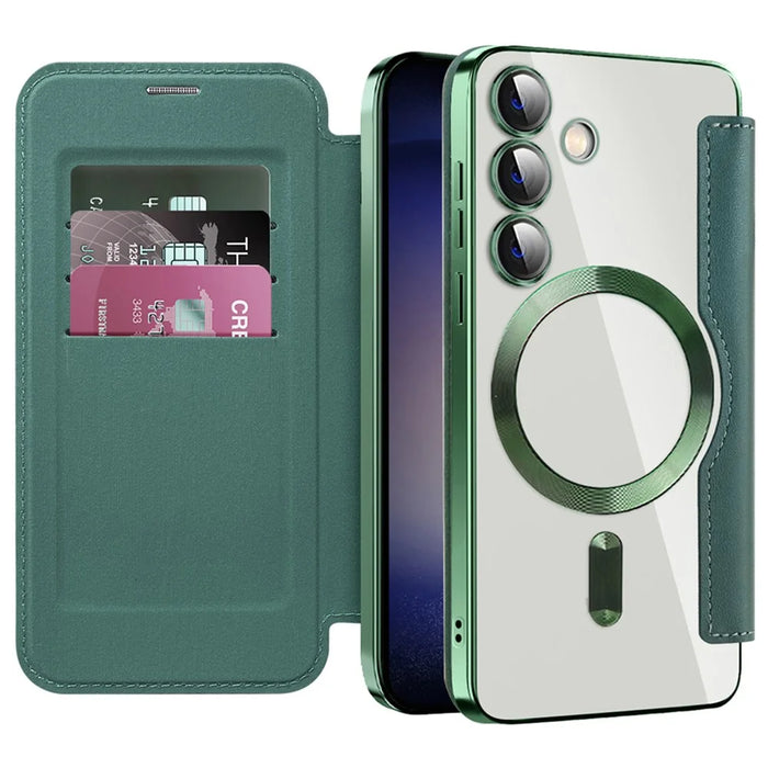 For Samsung Galaxy S24+ Clear Case RFID Blocking Electroplating Phone Case Magnetic Case - Pink - 2