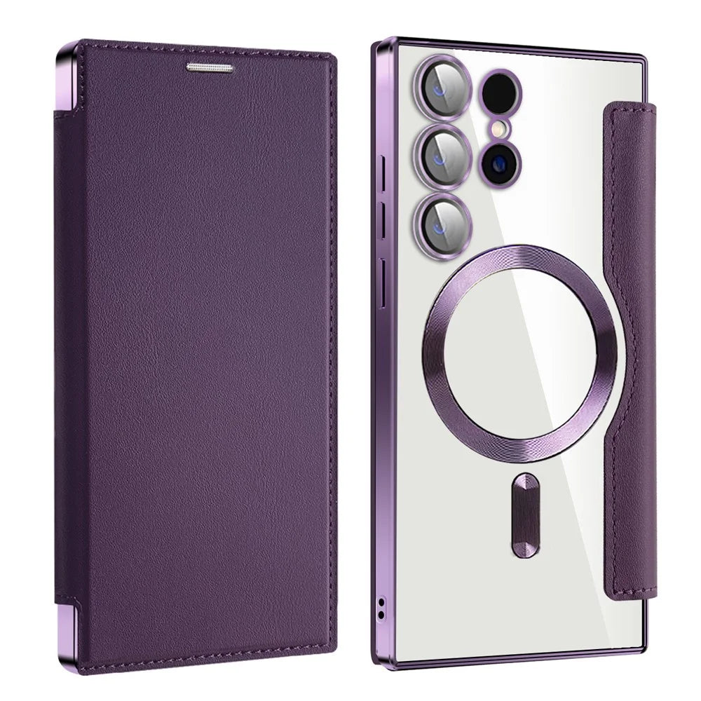 For Samsung Galaxy S24 Ultra Case Magnetic Case Electroplating RFID Blocking Clear Phone Cover - Purple - 1