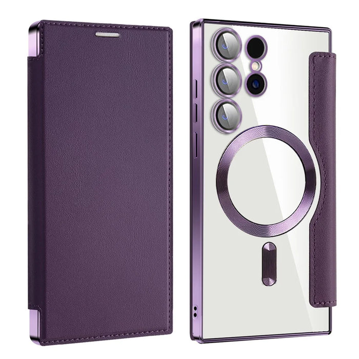 For Samsung Galaxy S24 Ultra Case Magnetic Case Electroplating RFID Blocking Clear Phone Cover - Purple - 1