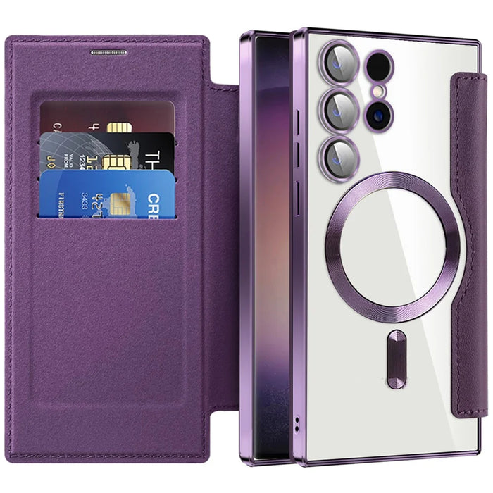 For Samsung Galaxy S24 Ultra Case Magnetic Case Electroplating RFID Blocking Clear Phone Cover - Purple - 4