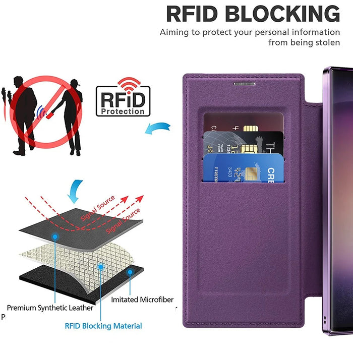 For Samsung Galaxy S24 Ultra Case Magnetic Case Electroplating RFID Blocking Clear Phone Cover - Purple - 5