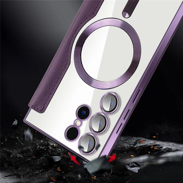 For Samsung Galaxy S24 Ultra Case Magnetic Case Electroplating RFID Blocking Clear Phone Cover - Purple - 6